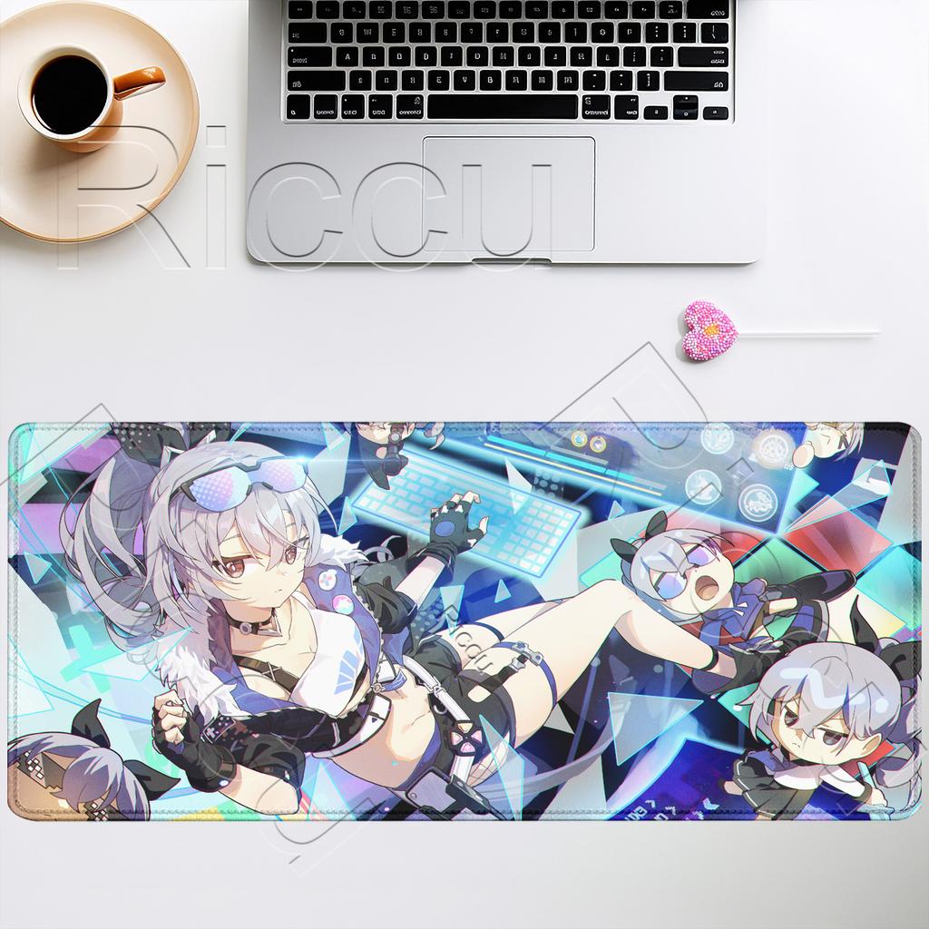 Gaming-Mauspad Silberner Wolf LV HSR Honkai Star Rail Groß XXL Neu Rutschfest Tastatur Anime-Mädchen Kawaii Mauspads PC-Schreibtischmatte