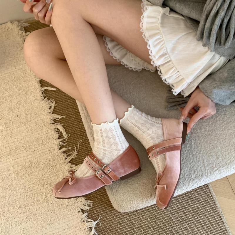 Soft-soled Version~ Gentle Gray Word with Mary Jane Single Shoes Women's Spring and Autumn Ballet Ladyshoes Flat-soled Grandma Shoes