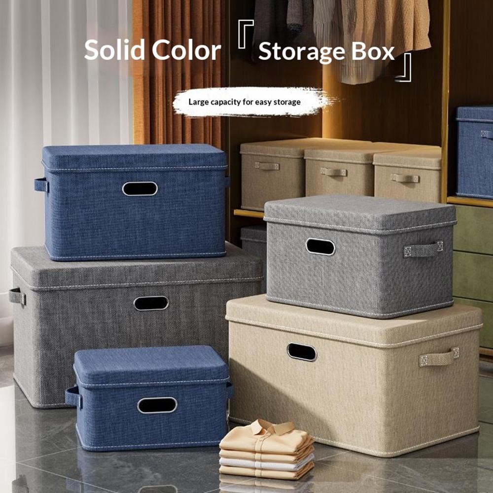 50×35×31cm Extra Large Cotton Linen Clothes Storage Box Foldable Organizer with Handles Dust-Proof Storage Bin for Home Wardrobe