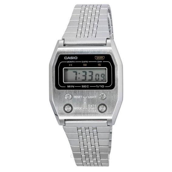 Восстановленные цифровые кварцевые часы Casio Vintage из нержавеющей стали A1100D-1 Унисекс