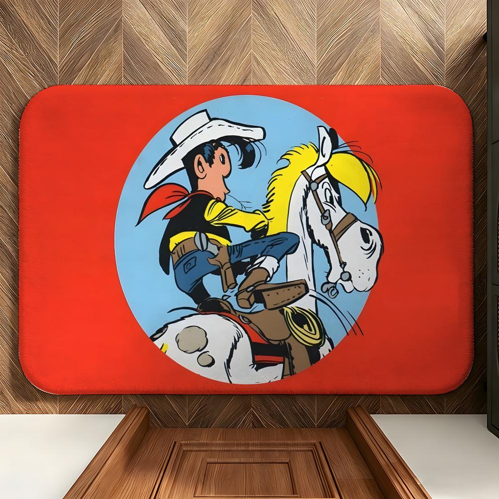 Cartoon L-Lucky L-Luke Floor Mat Soft Flannel Floor Mat Suitable for Entryways, Living Rooms, Bedrooms, and Bathrooms