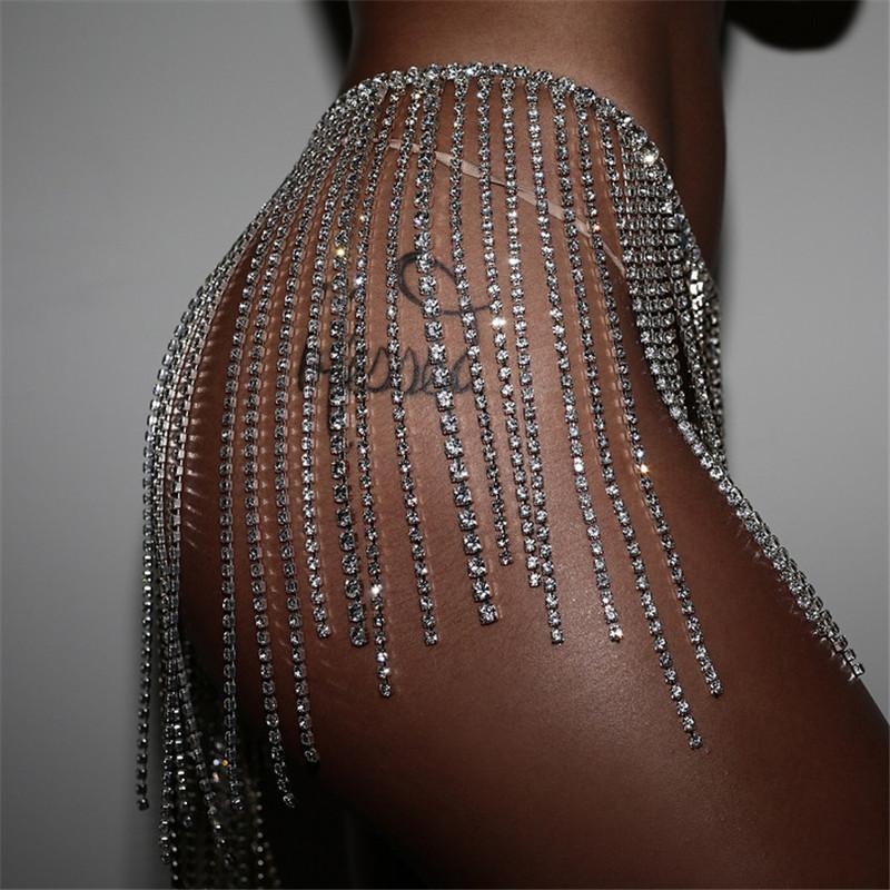 Drop Shipping Crystal Cami Belly Waist Chain Metallic Fringe Skirt Rhinestone Encrusted Dangle Belly Chain