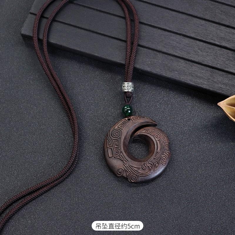 Natural ebony hand-carved necklace female long retro literary Pixiu sweater chain versatile accessories