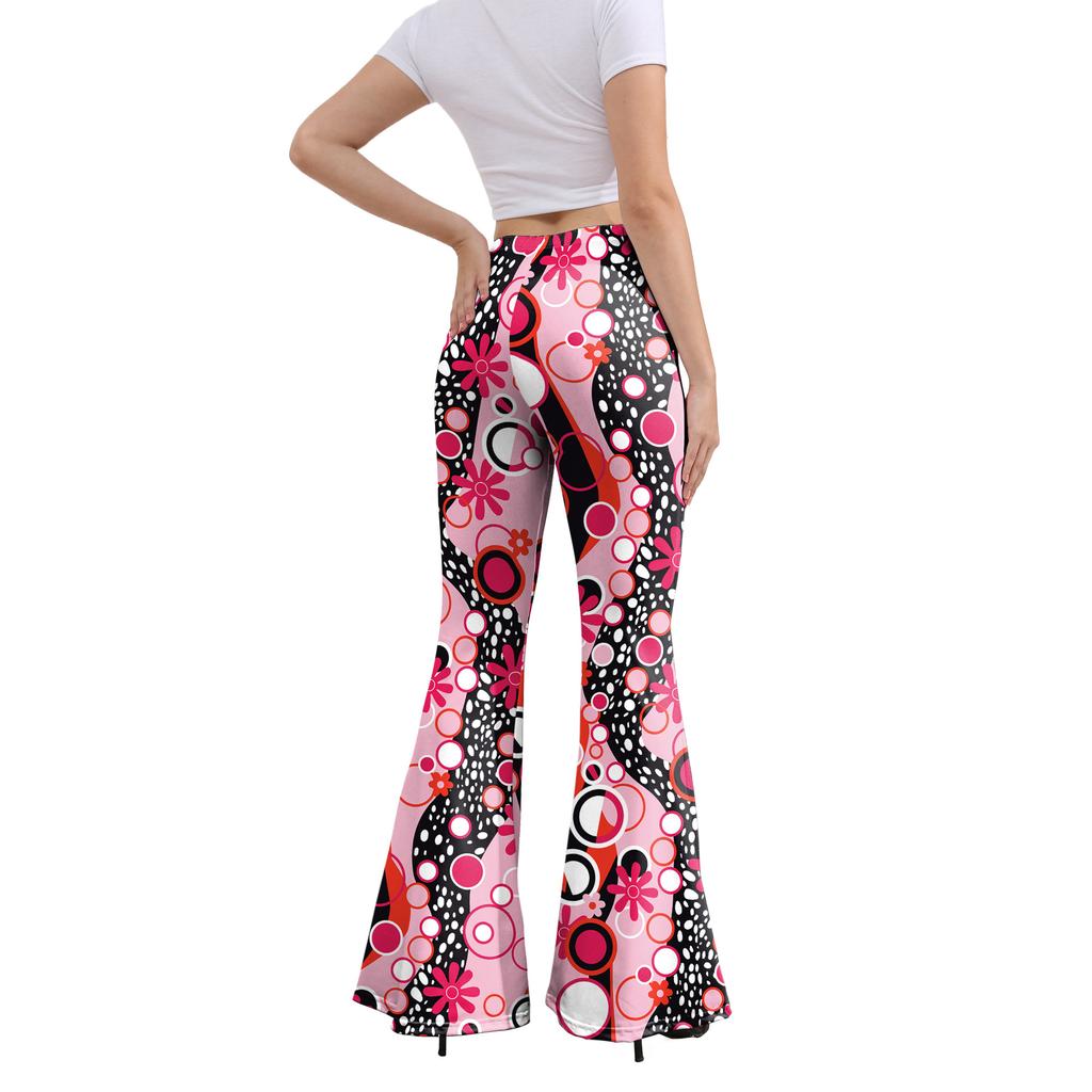 Calças de verão femininas moda casual calças boca de sino calças com estampa digital de bolinhas