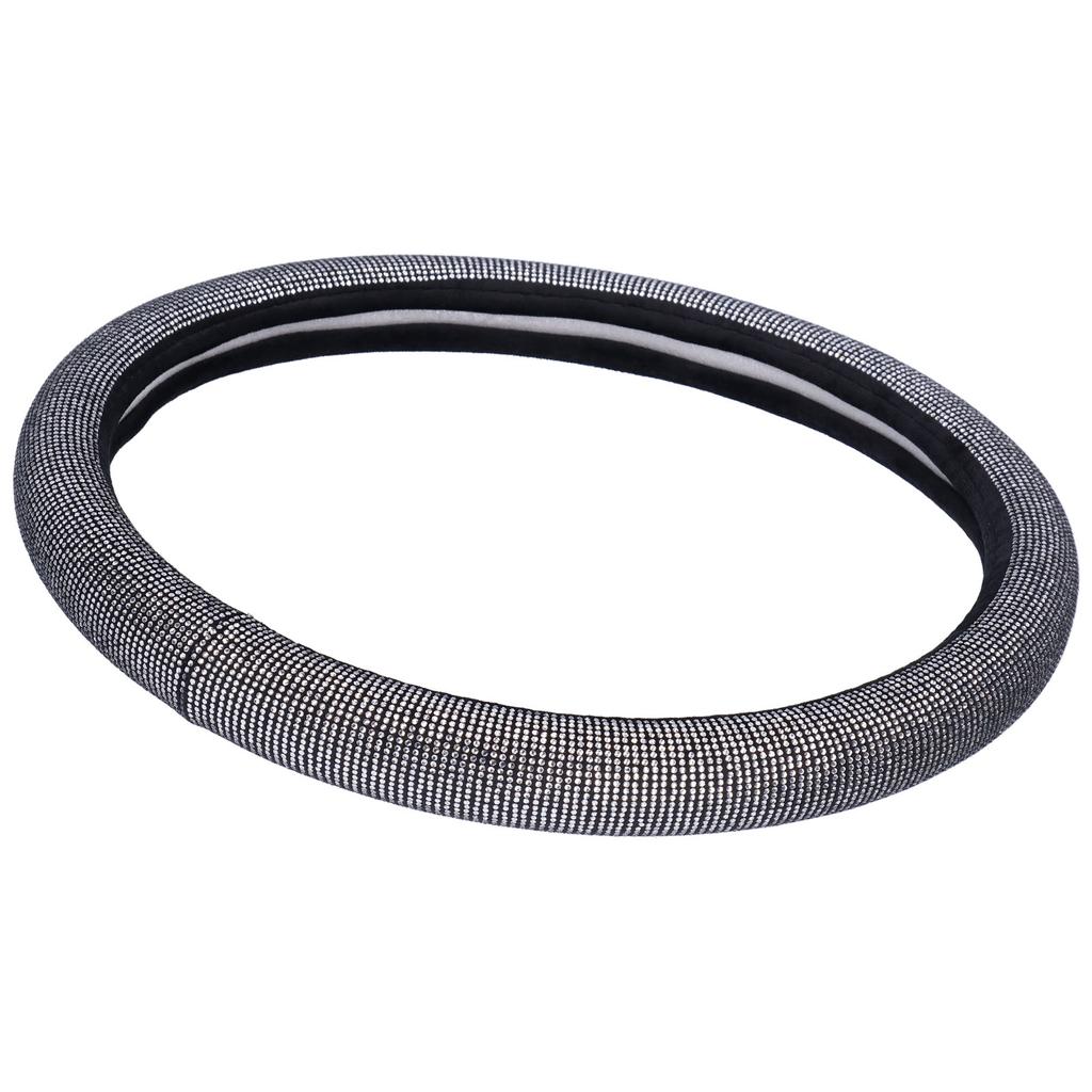 Steering Wheel Cover Rhinestone Artificial Leather Universal 14.5‑15in Decoration for Woman Girl
