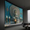 VIKAMA Meditations-Buddha Wandbehang, Vintage Blaue Buddha-Statue Mandala Wandteppich, Leichte Spirituelle Innenwanddekoration2