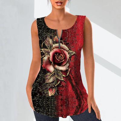 Dámská móda Košile s výstřihem do V Neformální topy Tričko Dámské 3D zlacený květinový potisk Vesta Halenka velké velikosti bez rukávů Tílka