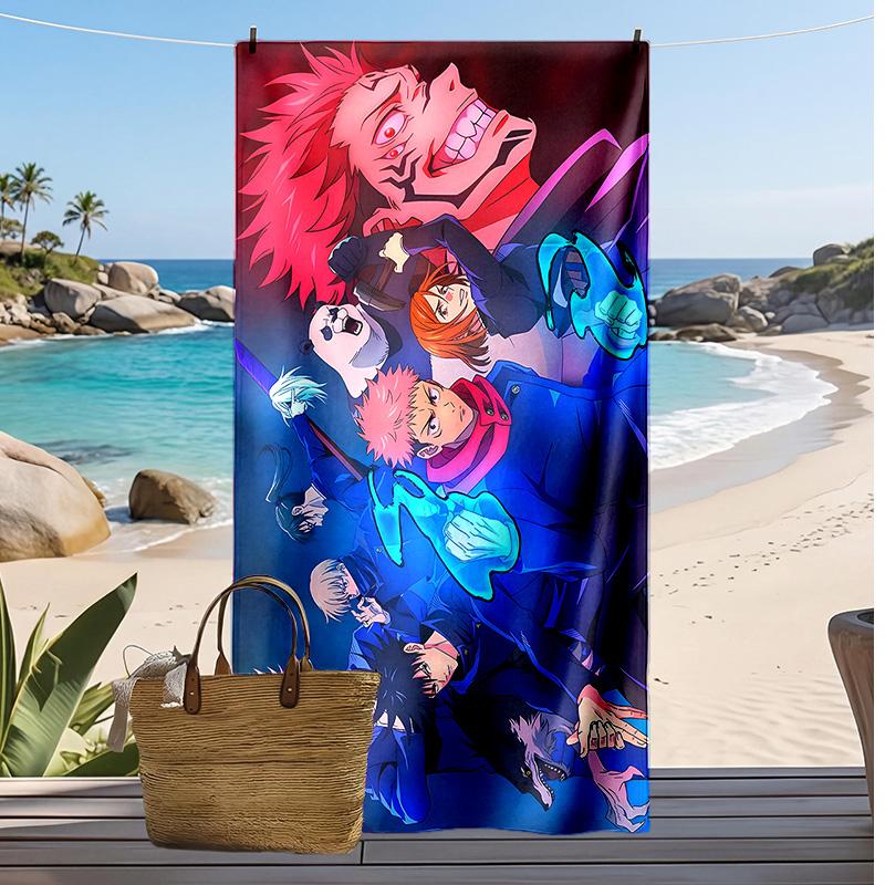 Asciugamano da Spiaggia Asciugatura Rapida Stampato Jujutsu Kaisen Asciugamano da Bagno Super Assorbente Morbido Leggero per Piscina Viaggi Estivi