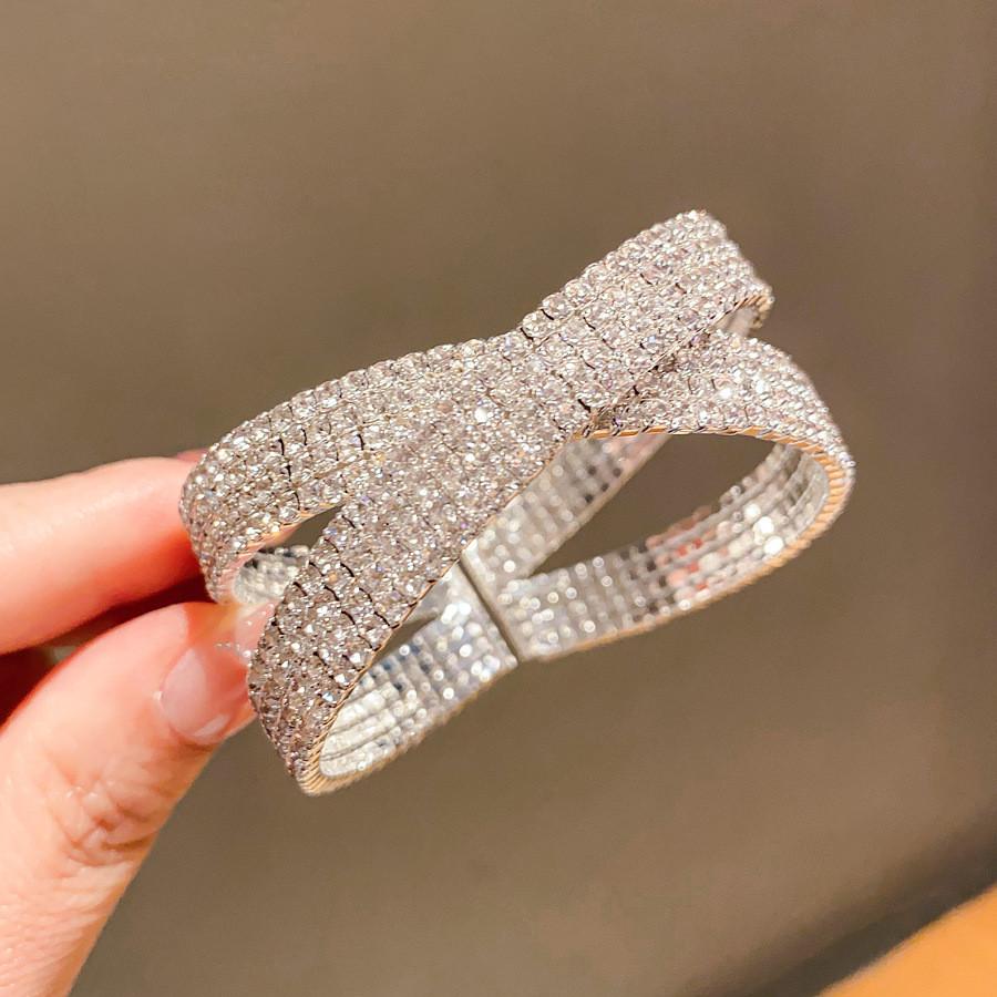 Modern Geometric Metal Bracelets With Sparkling Embellishments For Daily Wear