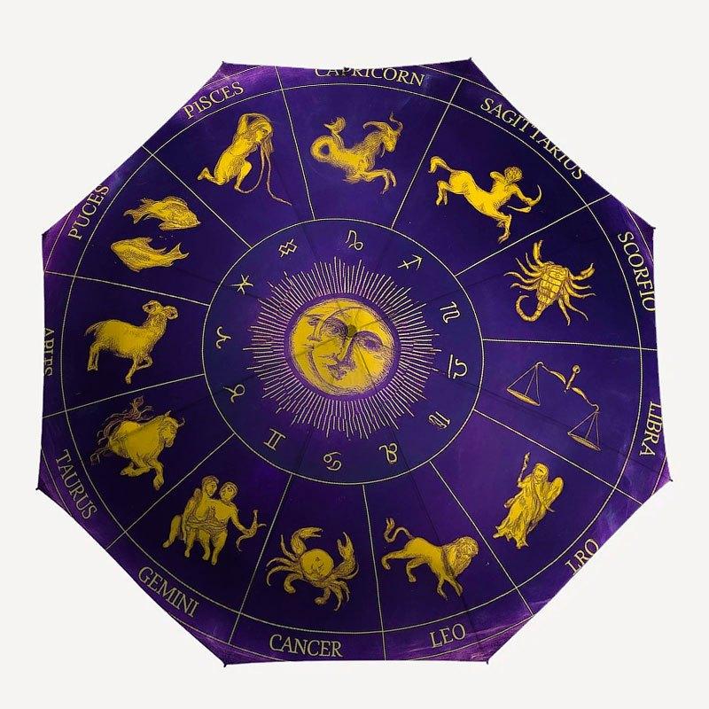 Zodiac Horoscope Astrology Wheel Decor Umbrella, Portable 3-Fold Compact Umbrella for Men & Women R127