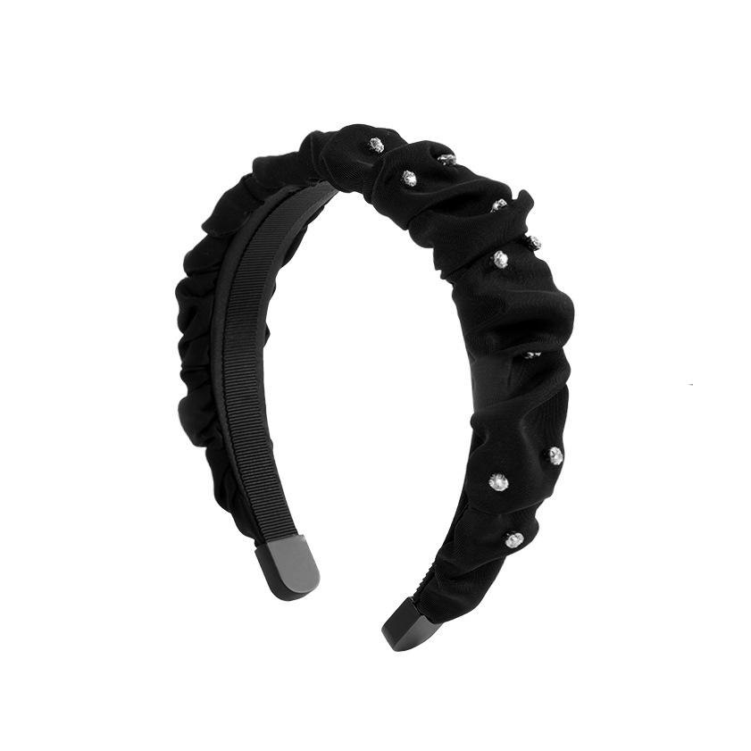 Hathaway Crystal Pleated Diamond Headband: Black Wide-Brimmed High-End Accessory for a Slimming Effect