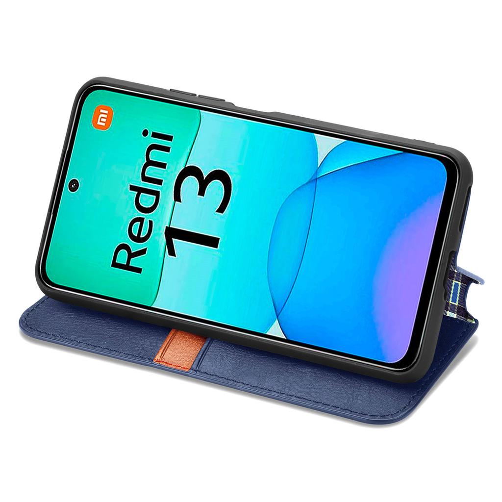 For Xiaomi Redmi 13 5G/13 4G PU Leather Case Rhombus Imprint Wallet Stand Phone Cover