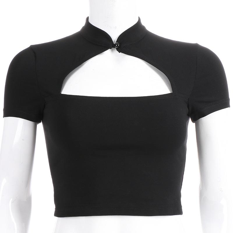 

Сексуальная короткая секция с открытым пупком, узкая футболка в китайском стиле, обтягивающая рубашка S