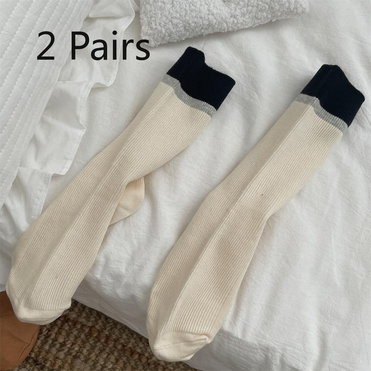 

2 Pairs of Color-blocking Ribbed Trendy Women s Socks for Autumn and Winter, Double-needle Color-blocking Sweat-absorbing Mid-calf Socks 2 pairs чорний