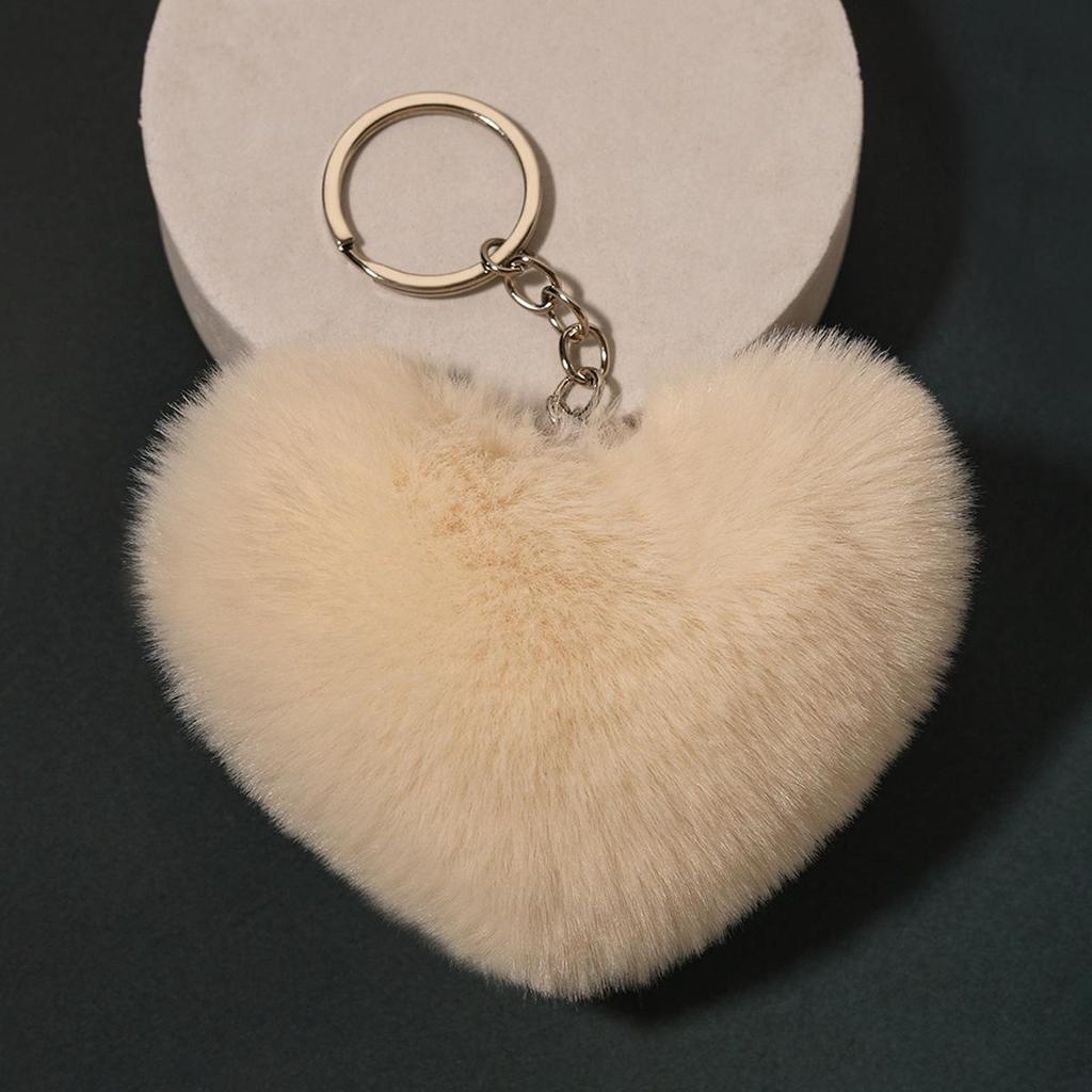 Duolingo Faux Rex Rabbit Fur Heart Keychain: Cute Pendant for Bags & Cars