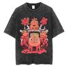 Kettensägen-Anime Vintage gewaschenes Baumwoll-T-Shirt Herren Damen Harajuku Übergroßes Kurzarm-Tee Streetwear Unisex Top