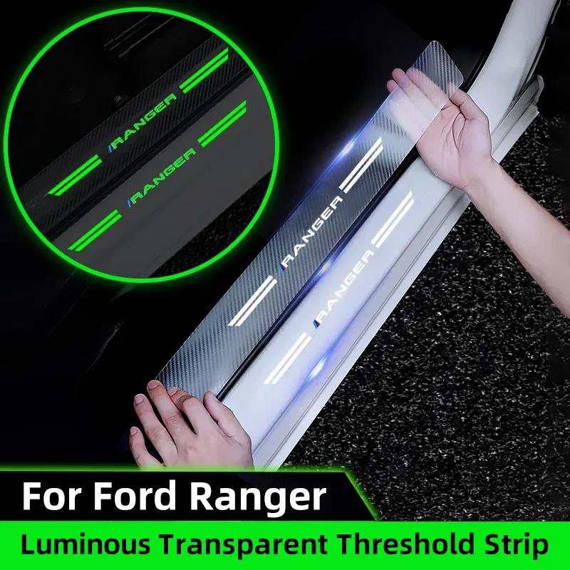 Luminous Transparent Car Door Sill Sticker For Ford Ranger T9 T6 Raptor 2024 Carbon Fiber Trunk Threshold Strip Auto Accessory