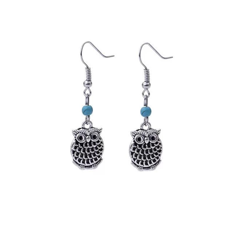Retro European and American Owl Starfish Turquoise Earrings