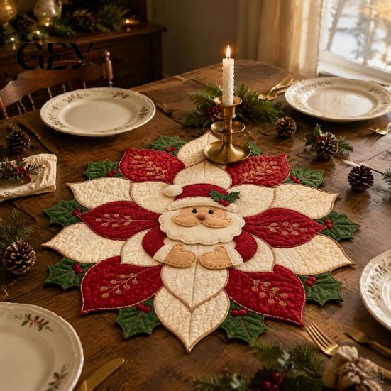 Handmade Fabric Door Hanging Quilted Poinsettia DIY Kit, Christmas Flower Patchwork Sewing Festive Table Centerpiece Decor Crafting Ornament