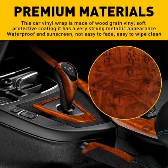 Car Interior Wood Textured Grain Vinyl Wrap Glossy Sticker Decal Sheet Film DIY