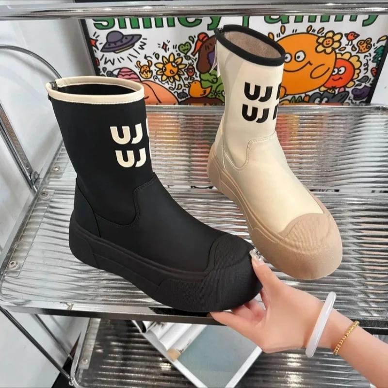 Fashion Winter Autumn Shoes Designer Brand Flat Heel Stretch Soft Leather Boot Sexy Over The Knee Boots Women Platform  High Boot
