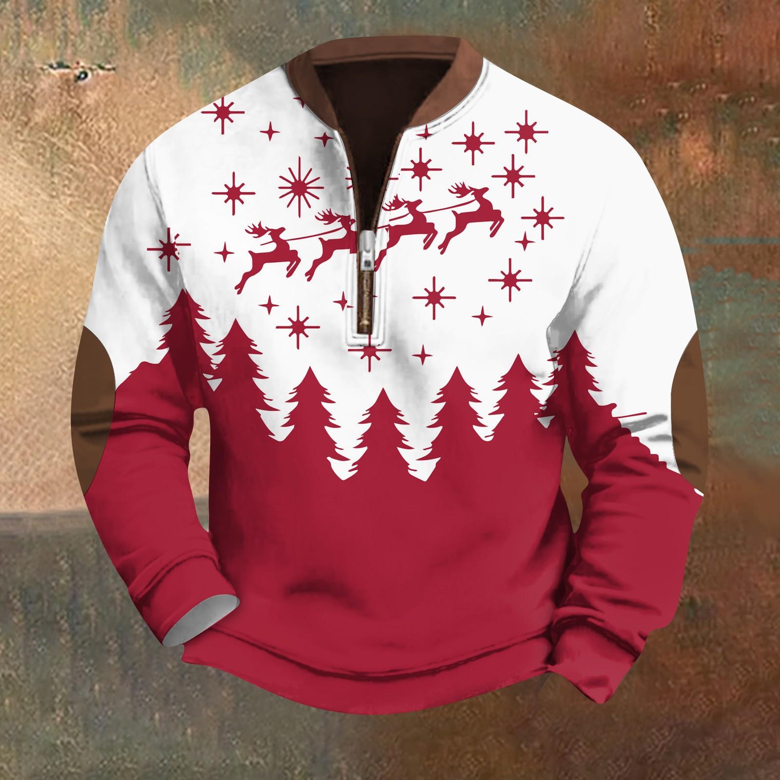 

Чоловічий модний повсякденний світшот з різдвяним принтом і довгим рукавом із застібкою-блискавкою XL білий