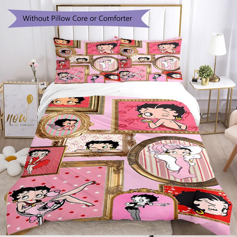 3pcs Duvet Cover Set (1*Duvet Cover + 2*Pillowcase, Without Core), Betty Boop Print Soft All‑Season Bedding Set, Home Bedroom Decor Gift