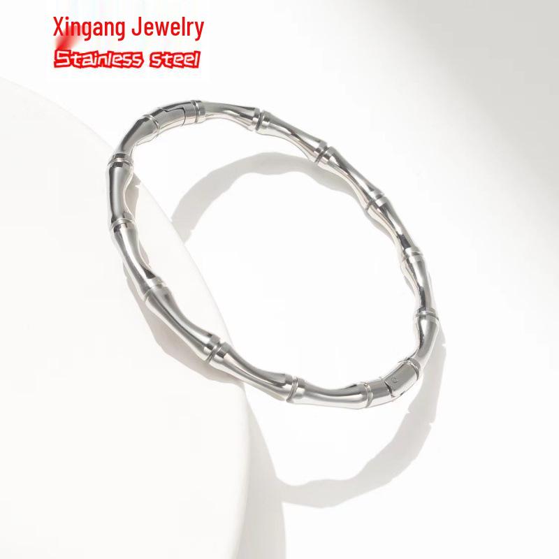 Brățară la modă 2023 din oțel titan cu noduri de bambus: Stil Rece, Accesorii Coreene Simple pentru Femei