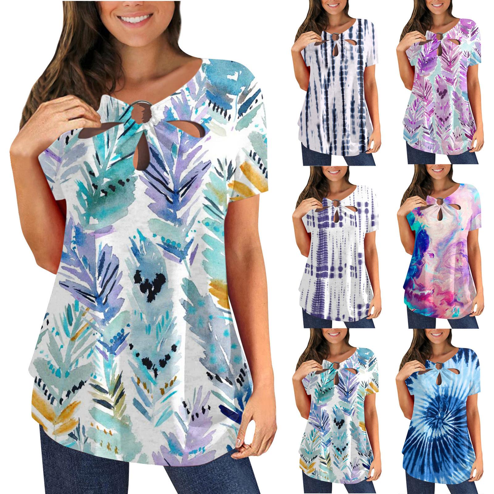 

Женская мода Повседневная блузка с круглым вырезом и коротким рукавом с принтом