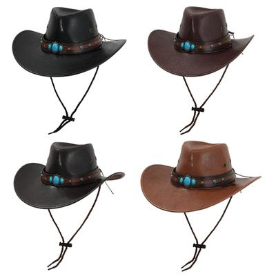 PU Leather Hat Unisex Western Hat Wide Border Hat Sun Protecting Hats Hiking for Western Themed Celebrations