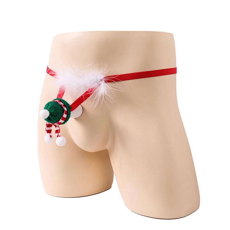 Men's Stretch Christmas Feather Thong - Erotic Lingerie for European & American Markets
