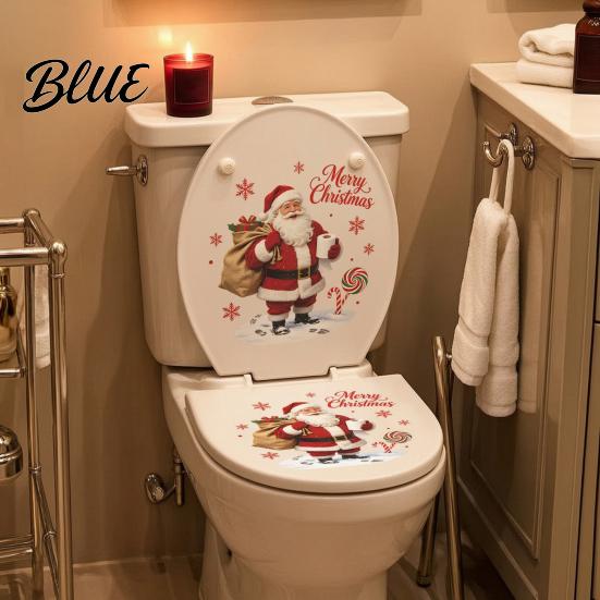 Winter Bathroom Festive Decorations Christmas Toilet Stickers Funny Santa Claus Waterproof Lid Tank Seat Decals Decal Cistern Self-Adhesive
