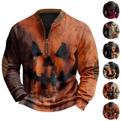 Men's Casual Fashion Christmas Printed Hoodless Sweatshirt Wide Men's Loose Button Stand Collar Hooded Sweatshirt