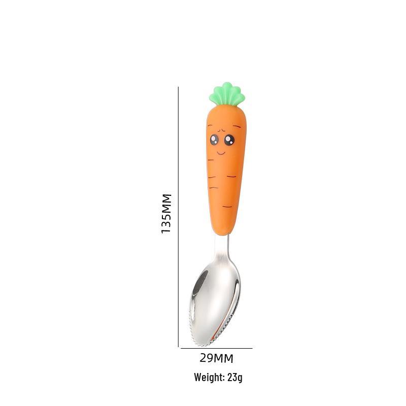 Carrot Cartoon Kids' Stainless Steel Cutlery Set: Spoon & Fork for Baby Food and Fruit Puree