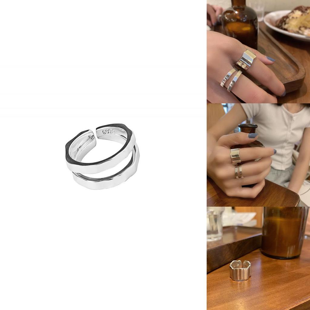 Elegant 925 Sterling Silver Korean Geometric Open Adjustable Ring For Women