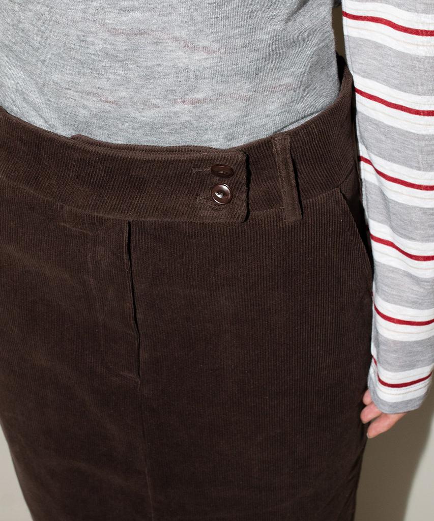 Yansisi Double Button Corduroy Skirt - Brown