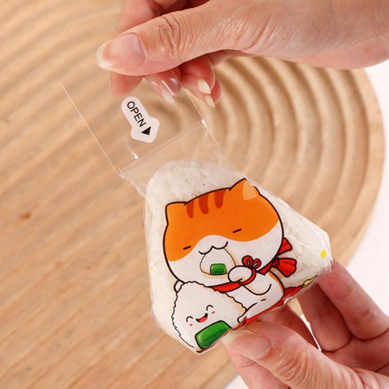 50/100Pcs Lovely Cartoon Triangle Rice Ball Packing Bag Seaweed Onigiri Sushi Bento Making Mold Bento Accessories Sushi Bags