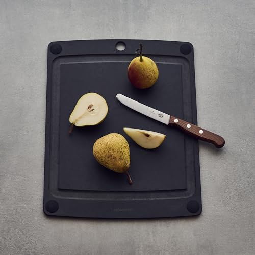 VICTORINOX Cutting Board, Dishwasher Safe, Heat Resistant, Camping, Rubber Wood, Made in the USA, Epicurean All-in-One Series, Medium, Black, 7.4125.3
