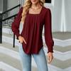 Women's Fashion Square Neck Color Pleated Long Sleeve Tuxedo Shirt Top