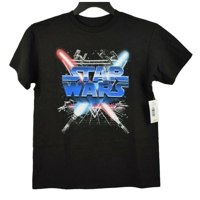 Mad Engine Boys 12 to 14 Star Wars Lightsaber Battle Grid Graphic Black T-Shirt 120