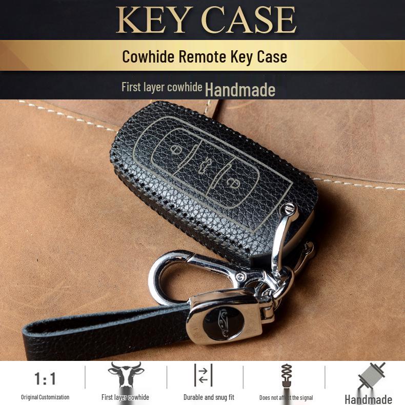 Key Case Protection Cover for Geely Models: New Emgrand GS, GL, Boyue, Vision X6/X3, S1, Borui, EC7 - Cowhide with Buckle.