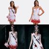 Halloween Ghost Bride Costume With Shoulder Straps And Handheld Bouquet For Cosplay And Party Events