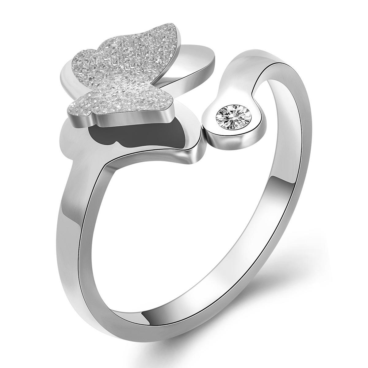 4MM Frosted Butterfly Adjustable Stainless Steel Simple Ring Size 6