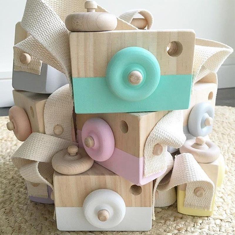 Building Blocks 1 Piece Wooden Baby Toys Fashion Camera Wooden Pendants Montessori Kids Toys Wooden DIY Gifts Nursing Gifts Baby Building Blocks