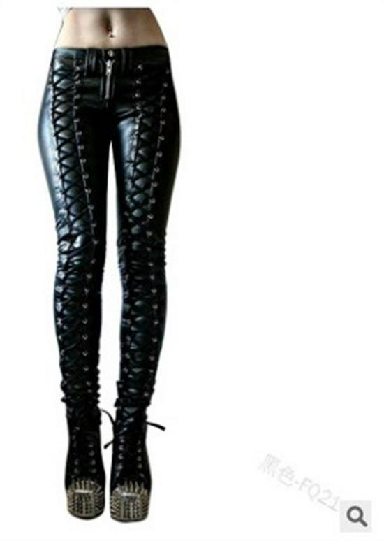 

2024 Women s Strappy PU Leather Mid-Waist Casual Pencil Pants, Solid Color Trendy Long Design 3XL чёрный