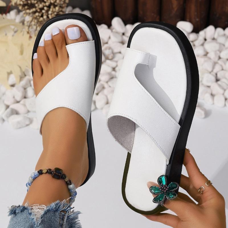 Beach shoes summer large size outer slippers solid color set toe thick sole round head sandals