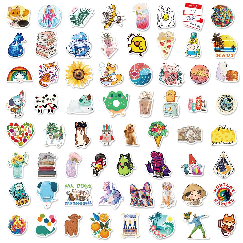 200 Pictures Ins Small Fresh Outdoor Cute Cartoon Stickers Skateboard Guitar Suitcase Waterproof Stickers