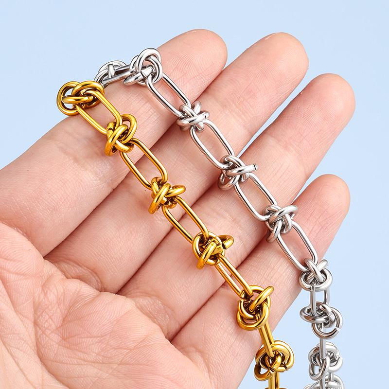 European and American Style Stainless Steel Knotted Chain: Oval Chain Hand-Woven Necklace & Bracelet Set