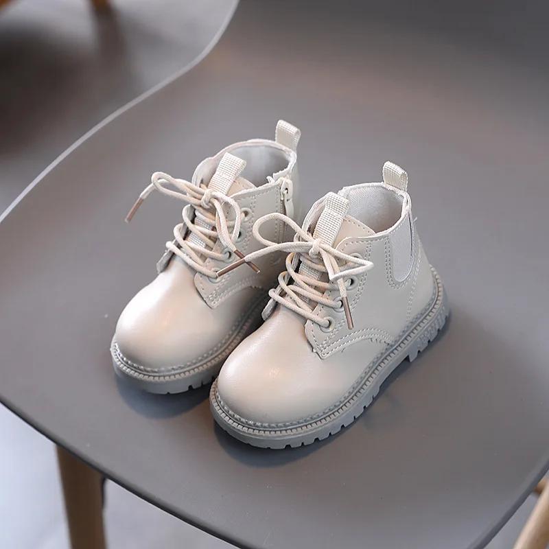 

Children s Autumn Boots Non-slip Girls School Causal Ankle Boots Fashion Versatile Kids Boots for Boys Matte Leather Side Zipper 21 чёрный
