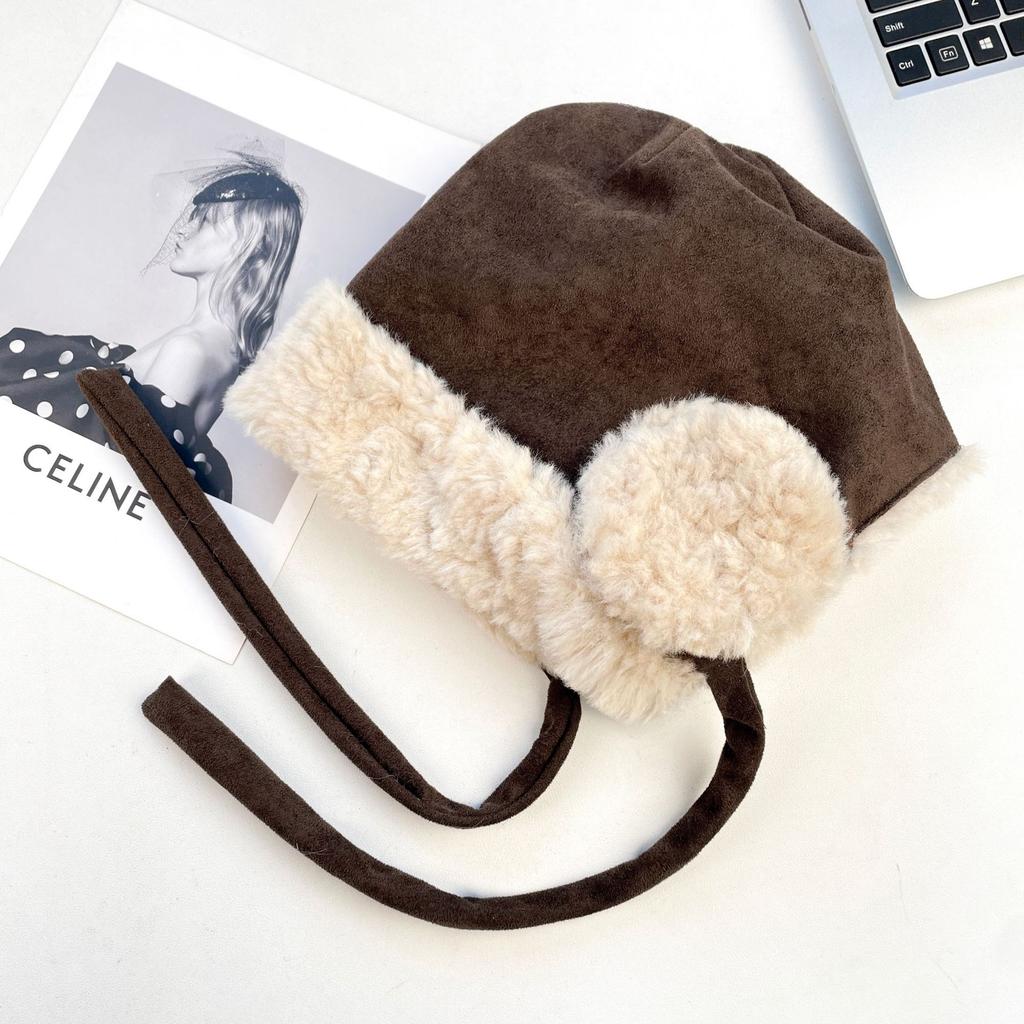 Suede Lei Feng Hat Children'S Winter Strap Riding Pullover Hat Thickened Fleece Cold-Proof, Windproof And Warm Ear Protection Hat